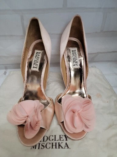 Badgley Mischka ~ Thora~ Women's Brial Open Toe Pumps Nude Satin US 6.5 M - Image 2 of 4
