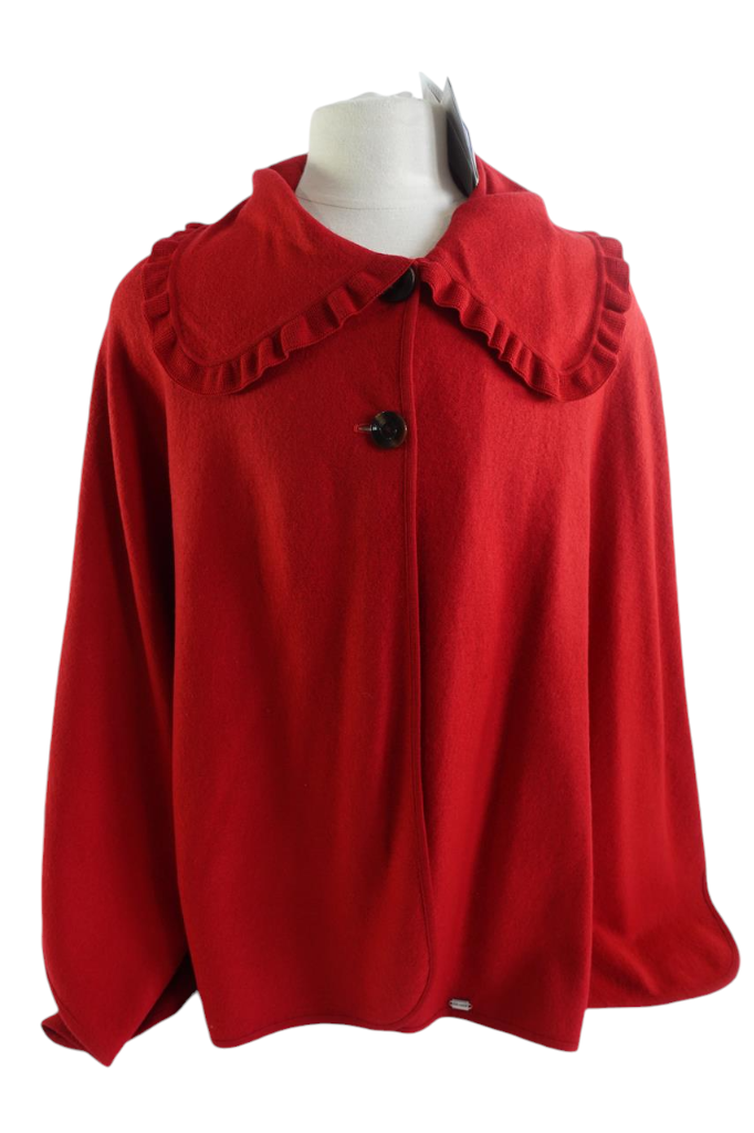 ALTRA Giacca cappotto medio nuovo con etichette Geiger $588 Finery Red Cape Wrap NUOVO pura lana donna 38