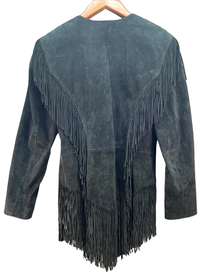Cripple Creek Black Suede Leather Fringe Women's L Large Lined Jacket - Image 2 of 4