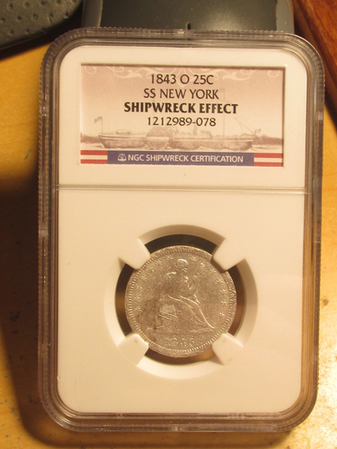SS NEW YORK NGC 1843 O Seated Liberty Quarter Shipwreck Effect SCARCE DATE! - Picture 3 of 8