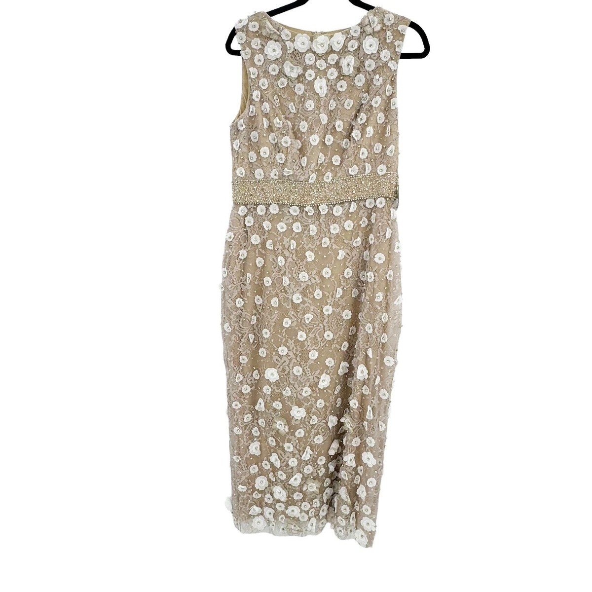 Mac Duggal - Nude Floral Applique Sleeveless Midi Dress - US 4
