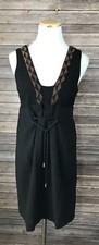 Vena Cava Designer Black Wool Dress Rope Belt Silk Lined Beaded Sz 2 Cocktail