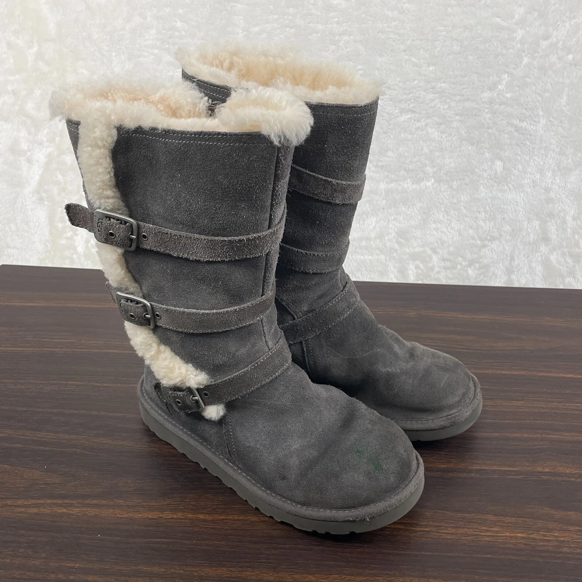 UGG Maddi Winter Boots Size 5 US Shearling Lined Gray Suede