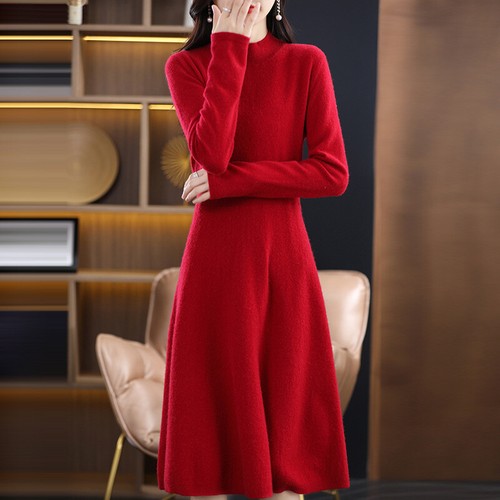 Mujeres Mangas Largas Moda Pullover Lana Cachemira Cuello Simulado Tejido Vestido Suelto - Imagen 14 de 14
