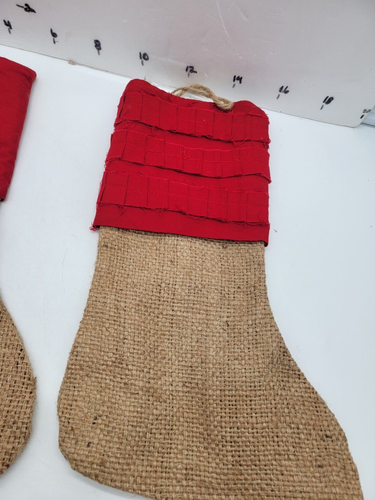 Burlap Christmas Stockings Red Top Rustic Farmhouse Decor set of 2 - Picture 3 of 7