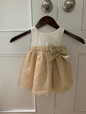 Youngland Baby Girl Dress Sz 18 Months Ivory Gold Lace Tutu Bow | eBay