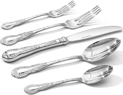 KINGSTONE Vintage Carved Silverware Set, 20-Piece 18/10 Stainless Steel Flatwar