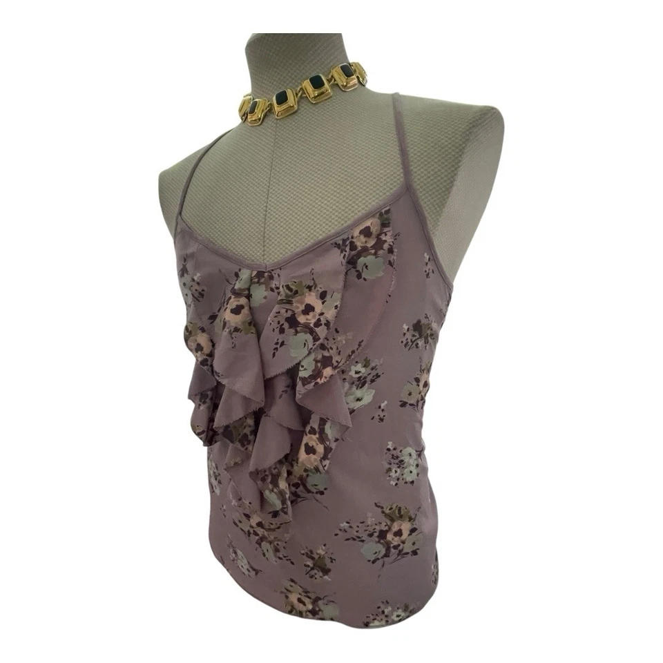 LC Lauren Conrad Womens Tank Cami Strappy  Top Lilac Floral Flowy  Ruffle Small - Image 4 of 4
