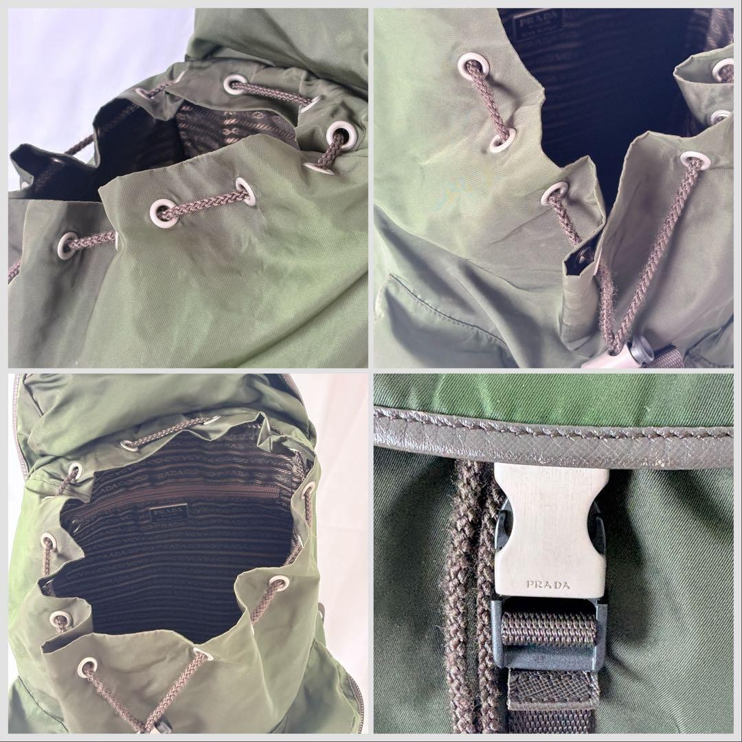 PRADA Nylon Backpack Khaki Green Vintage Authentic Logo Leather Piping thumbnail 7