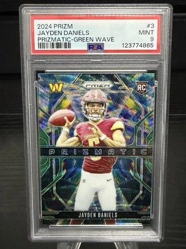 🏈🌊 2024 Prizm Jayden Daniels RC Green Wave Prizmatic #3 PSA 9 Rookie
