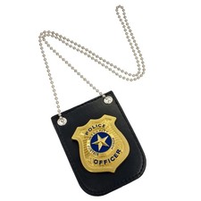 Police Badge with Chain and Belt Clip for Detective Role-Play Dress Up
