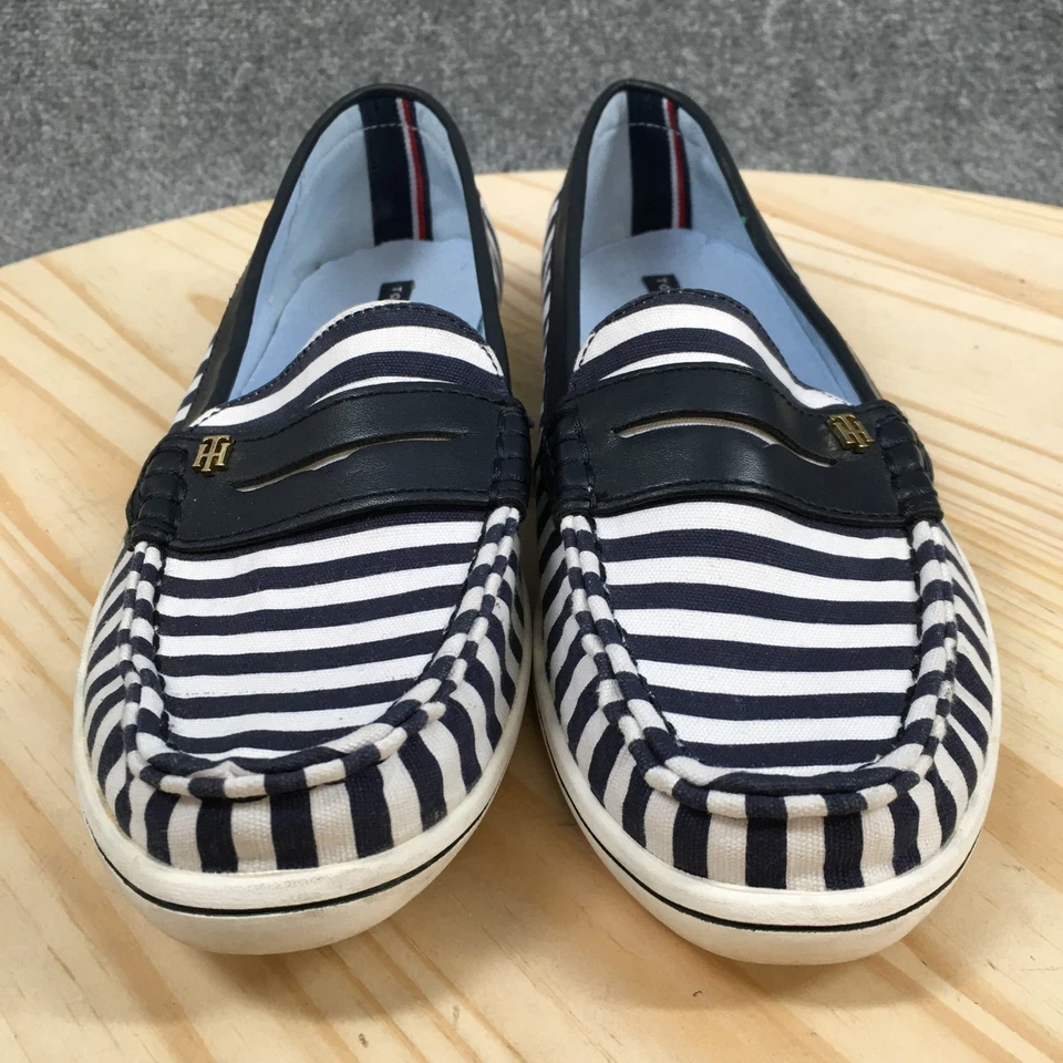Tommy Hilfiger Zapatos Mujer 9.5 M Blanco Azul Mantequilla 3 Penny Mocasines Imitación Cuero Foto 4 de 4