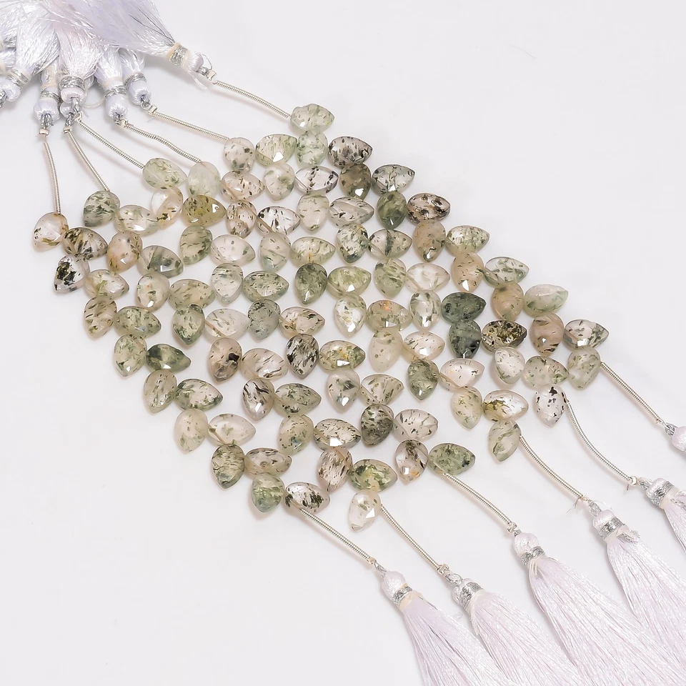 Rutilo Musgo Ágata Piedras Preciosas Forma de Pera Cuentas Facetadas 10X7X4 mm Filamento 4" UGB-830 Foto 2 de 4