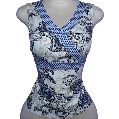 coastal grandma porcelain floral tank cottagecore blue white top boho soft girl
