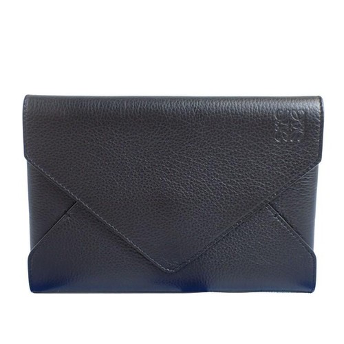 LOEWE Anagram Envelope Pouch Black Leather Unisex Dust Bag Auth