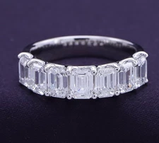 4.75 Ctw 7 Stone Eternity Band Ring Emerald Cut Lab Grown Diamond 14K White Gold