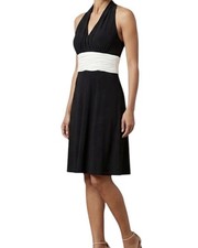 Jones NY Black Halter Fit Flare Dress White Ivory 8 Cocktail Dress Retro