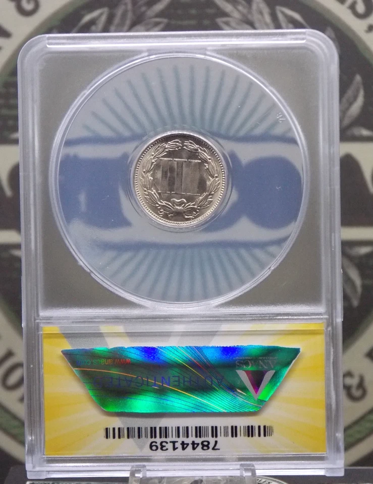 1866 Three Cent Nickel *OBSOLETE* 3CN ANACS MS65 #139 Gem BU Unc ECC&C, Inc. - Image 4 of 4