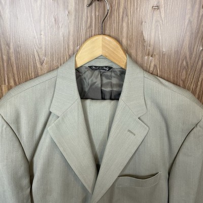 Linea Uomo 2 Piece Suit Mens 46S 40x27 Olive Green Herringbone Wool Italy Made