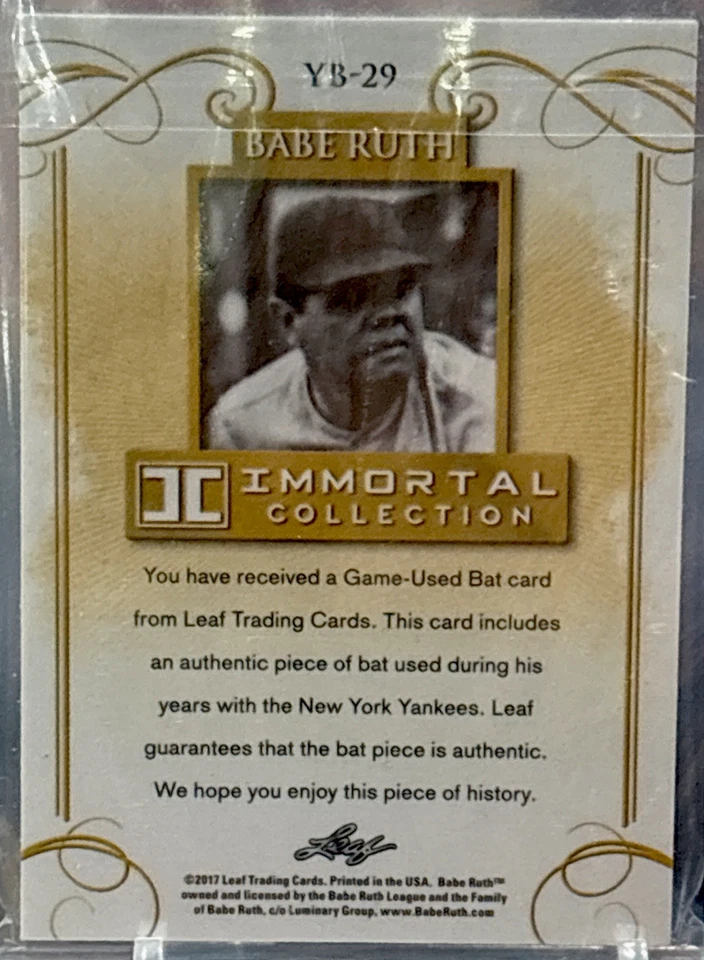 2017 Leaf Immortal Collection #YB-29 Babe Ruth Yankee Authentic Used Bat Relic! - Image 2 of 4