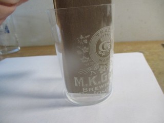M. K. Goetz Brewing Co. St. Joseph Mo. etched glass 6 oz. 3 3/4" tall vintage