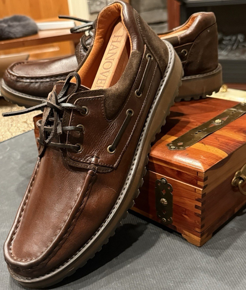 BEPPI Brown Leather Boat Shoes Men's Lace Up Round Toe Casual Solid US 12