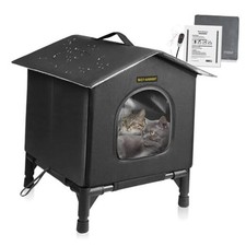 Heated Cat House for Indoor Cats in Winter, Waterproof, Fully Small Black-Heat