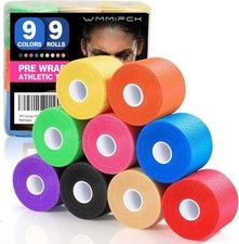 9 Rolls 108 Yards Pre Wrap Athletic Tape - 9 Colors, 3rd Gen Prewrap for Hair