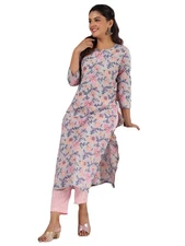 GoSriKi Women's Rayon Blend Straight Printed Kurta with Pant