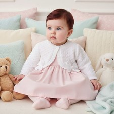 Baby Girl Bolero Cardigan Knitted Bows Spanish Style Taupe Pink White