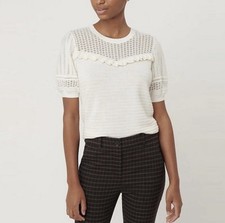 LOFT Cream Wool Blend Ruffle Detail Sweater Size S
