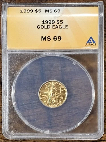 1999 American Gold Eagle 1/10 oz – Anacs MS69 – $5 Gold – Graded Bullion Coin