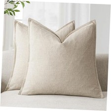 Pack of 2, Decorative Linen Soild Throw 20" x 20" Pack of 2 Natural Beige