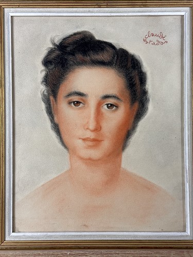 Mon ancien portrait de jeune femme, brune, pastel, cadre signé - Photo 4/6