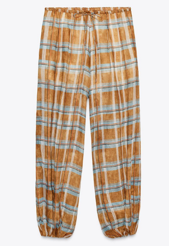 ZARA BNWT 2025. ORANGE RAMIE CHECK BALLOON TROUSERS PANTS. 8369/034/615 - Picture 7 of 10