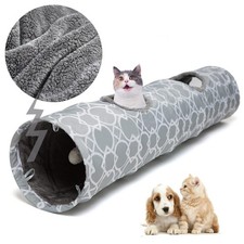 Geometric Straight Cat Tunnel with Plush Inside,Cats Toys Collapsible Tunnel ...