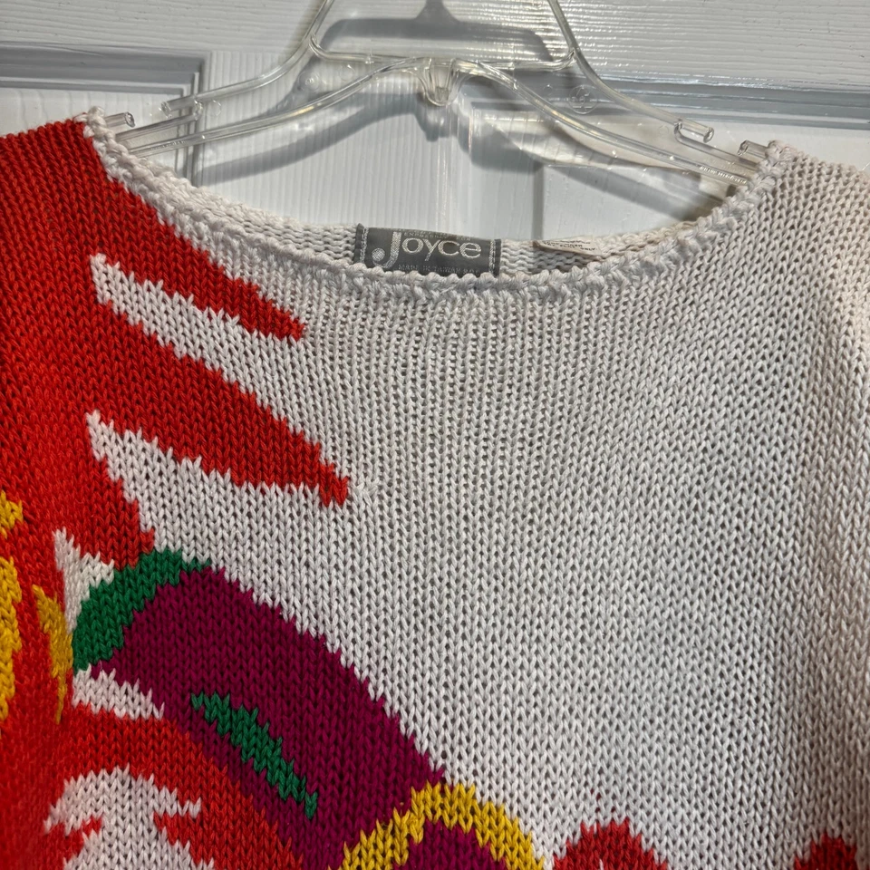 Винтажный пуловер Joyce свитер тропическая интарсия вышивка тукан цветочный размер M - Изображение 3 из 4