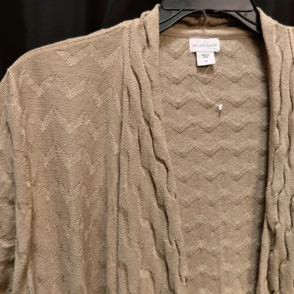 3X  JACLYN SMITH TAN BEIGE OPEN DRAPE FRONT FLY AWAY KNIT CARDIGAN SWEATER NEW - Image 3 of 4