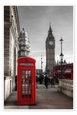 Poster Londoner Telefonzelle und Big Ben - Filtergrafia