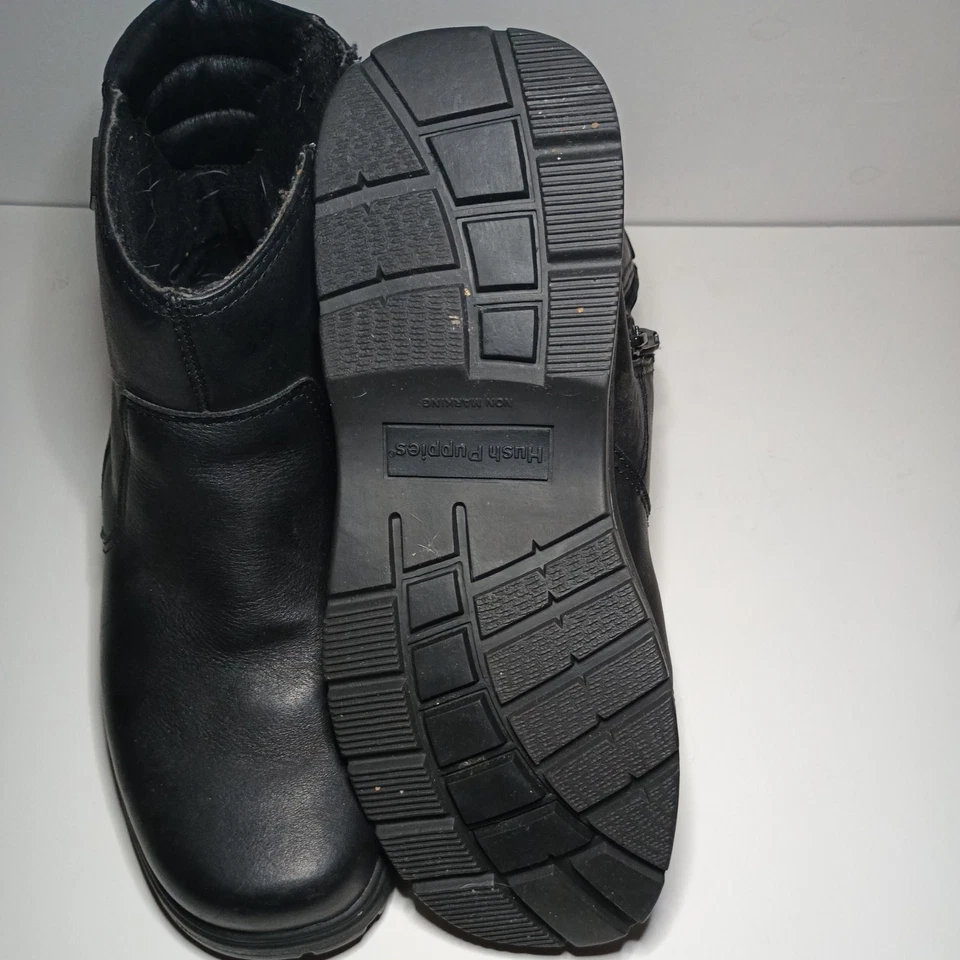 Hush Puppies Leather Ankle Boots side Zipper Insulated Black Men Size 8 EW - Image 3 of 4