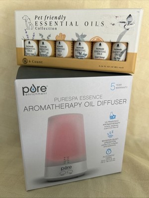 NEW in Box! Relax With Pure Aromatherapy Oil Diffuser + 6 Sealed Essential Oils