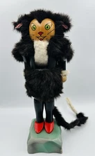 Steinbach Volkskunst Germany Black Cat Nutcracker 15” Long Tail, Red Shoes READ