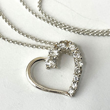 Sterling Silver Cubic Zirconia Open Heart Pendant Chain Necklace 18" Valentine  s