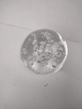 Vintage Paperweight Clear Art Glass Orb Sphere Random Bubbles Crystal Ball 