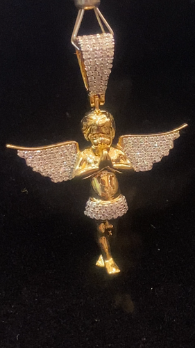 Atemberaubender 0,80 TCW runder Brillant Diamanten betender Engel Charm Anhänger 14K Gold - Video 1 von 1
