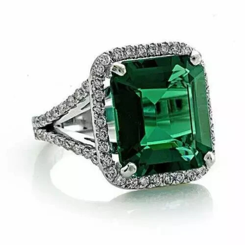 5Ct Emerald Cut Lab Created Green Emerald Engagement Ring 14K White Gold Plated - Picture 2 of 7
