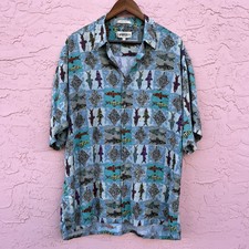 Campia Moda Vintage Hawaiian Shirt Rayon Fish Tropical Nautical Size XL