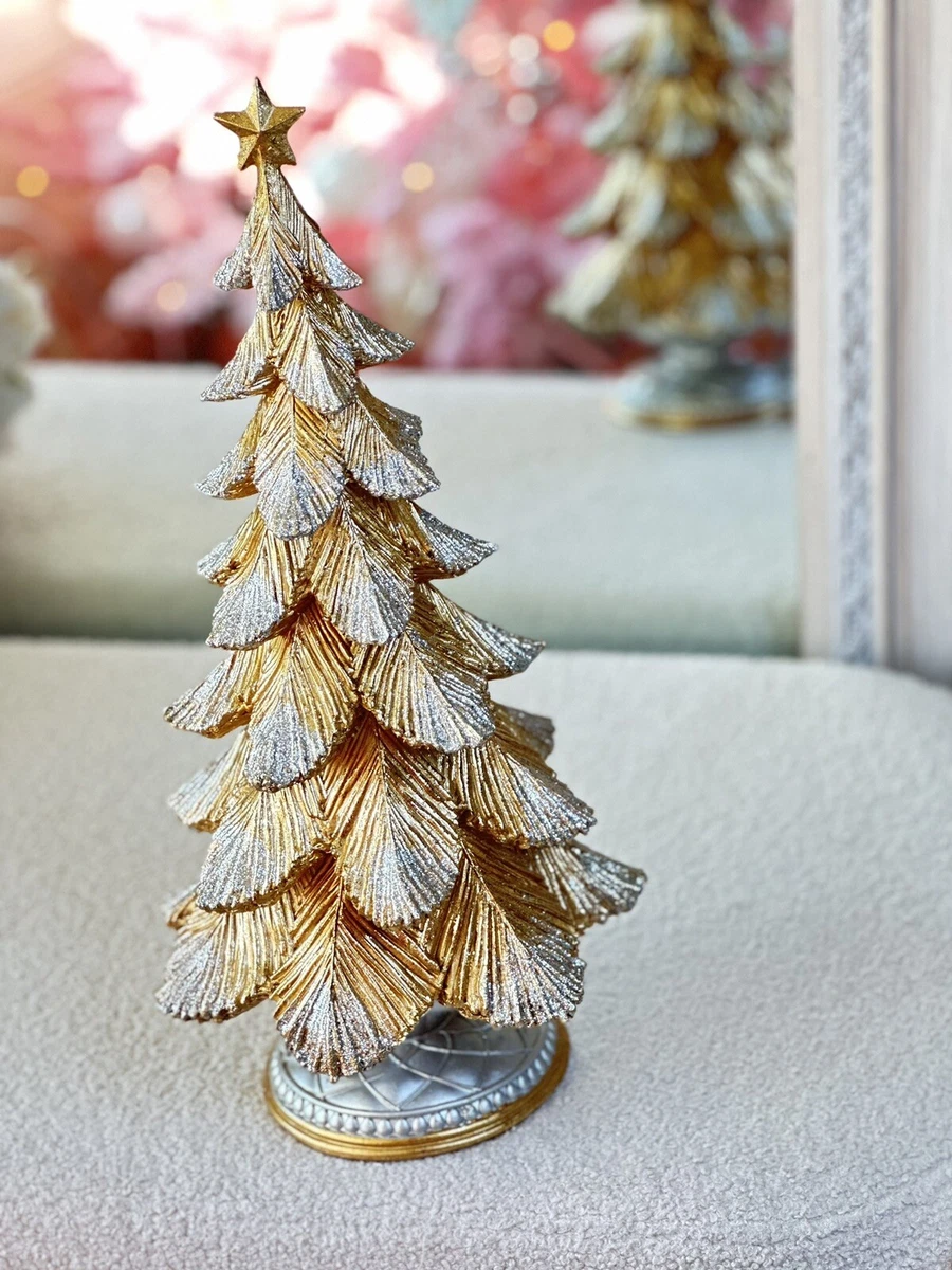 18 Golden luxurious Christmas tree with silver frost on the