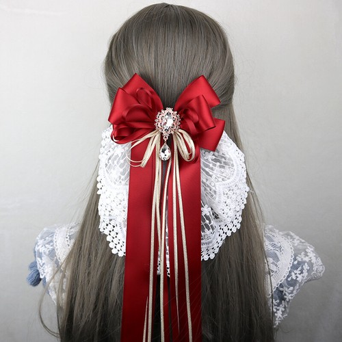 Lolita Girls Hairpin Hair Clip Hair Accessories Satin Ribbon Bowknot Lace Trim - Picture 11 of 20
