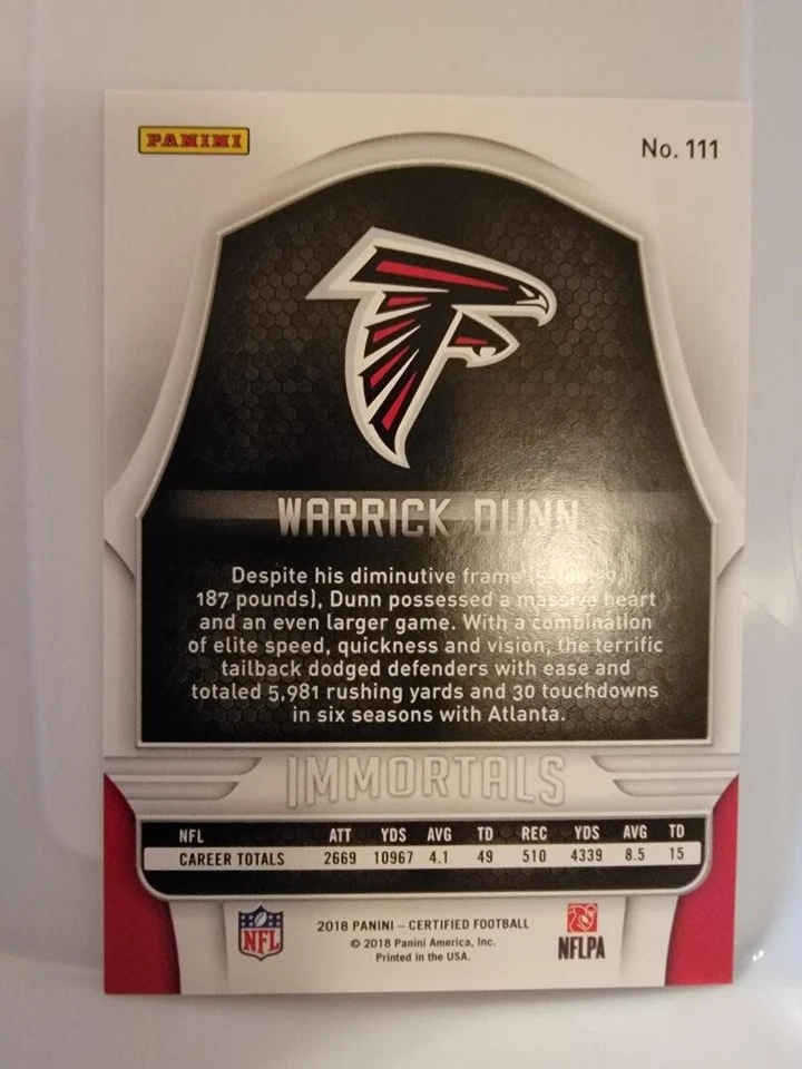 2018 Panini Certified Immortals Warrick Dunn /999 Falcons #111 - Image 2 of 3